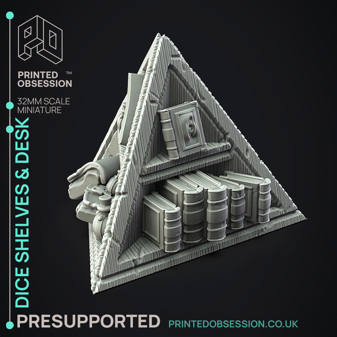 Desk and Dice Shelves - 3D Printable TTRPG - PRESUPPORTED - 32mm 3D print model_20