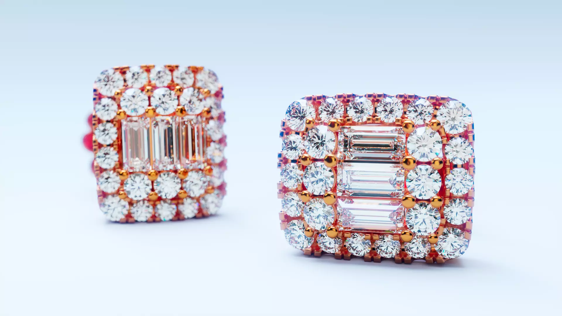 Baguette Halo Stud Earring 3D print model_0