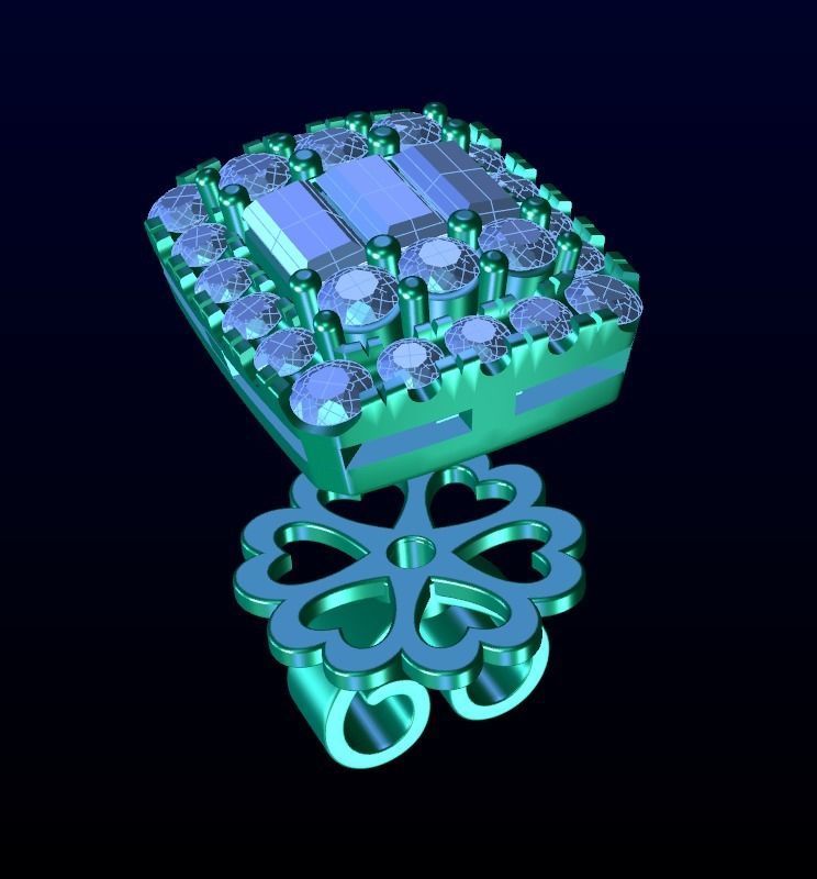 Baguette Halo Stud Earring 3D print model_5