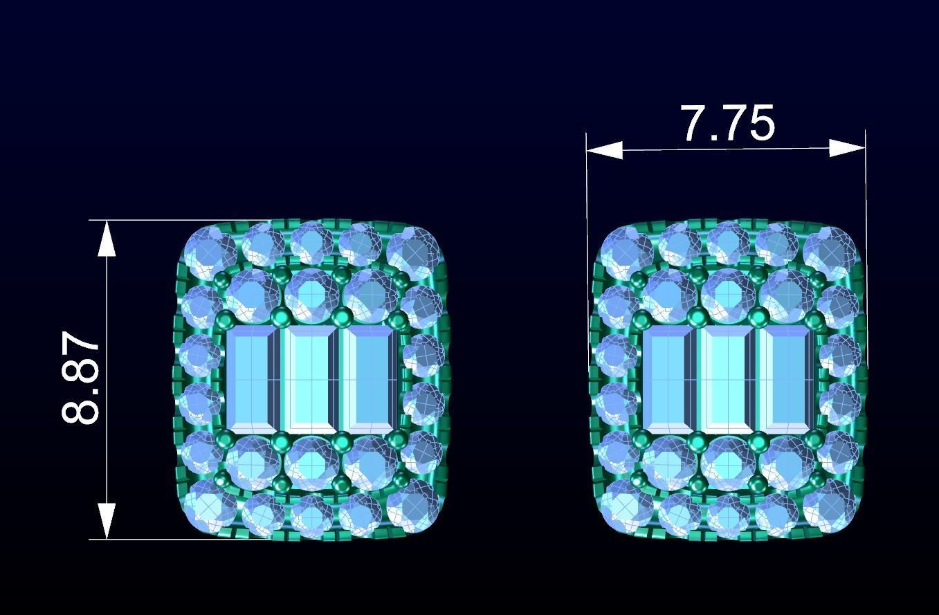 Baguette Halo Stud Earring 3D print model_4