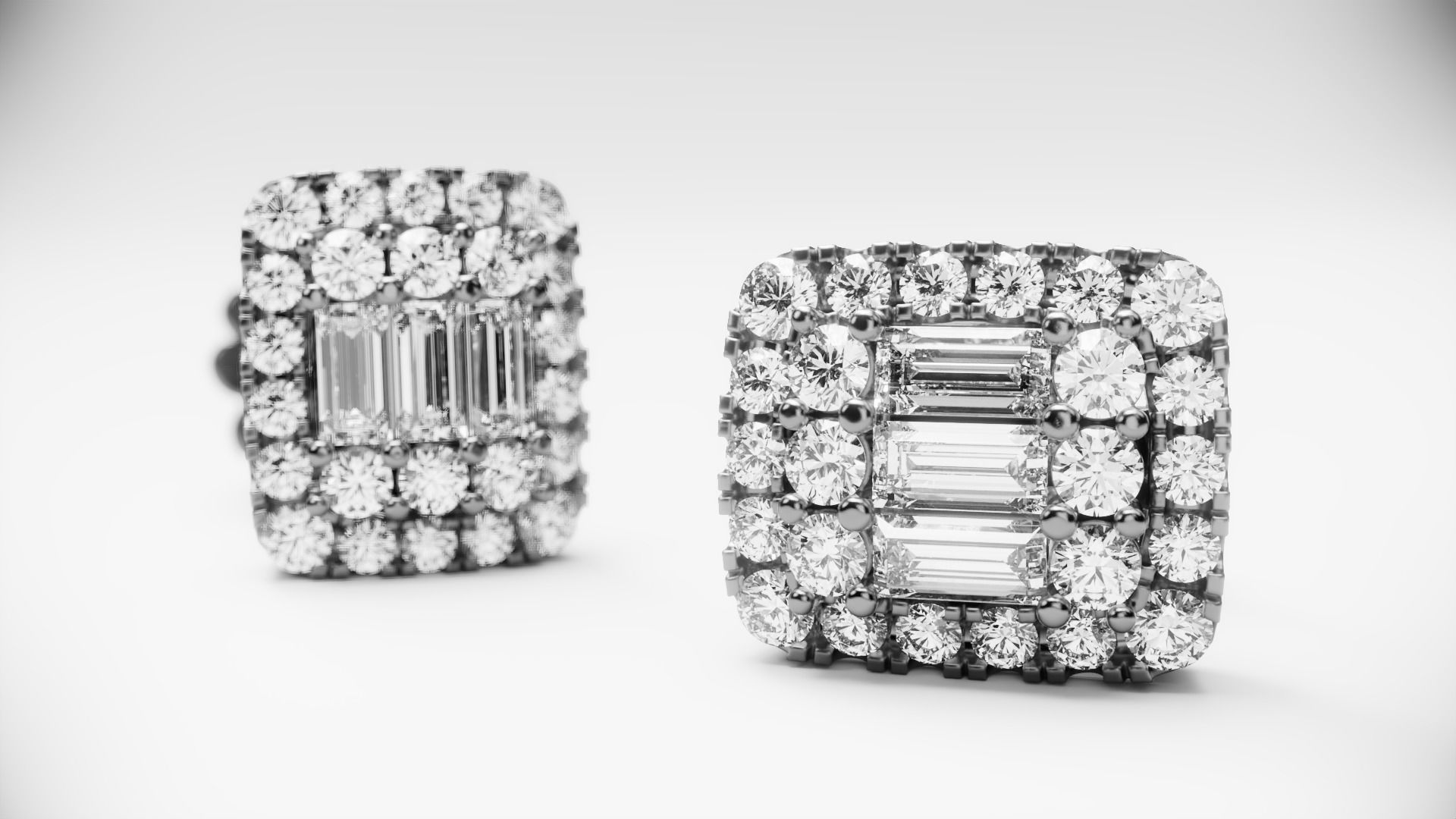 Baguette Halo Stud Earring 3D print model_1