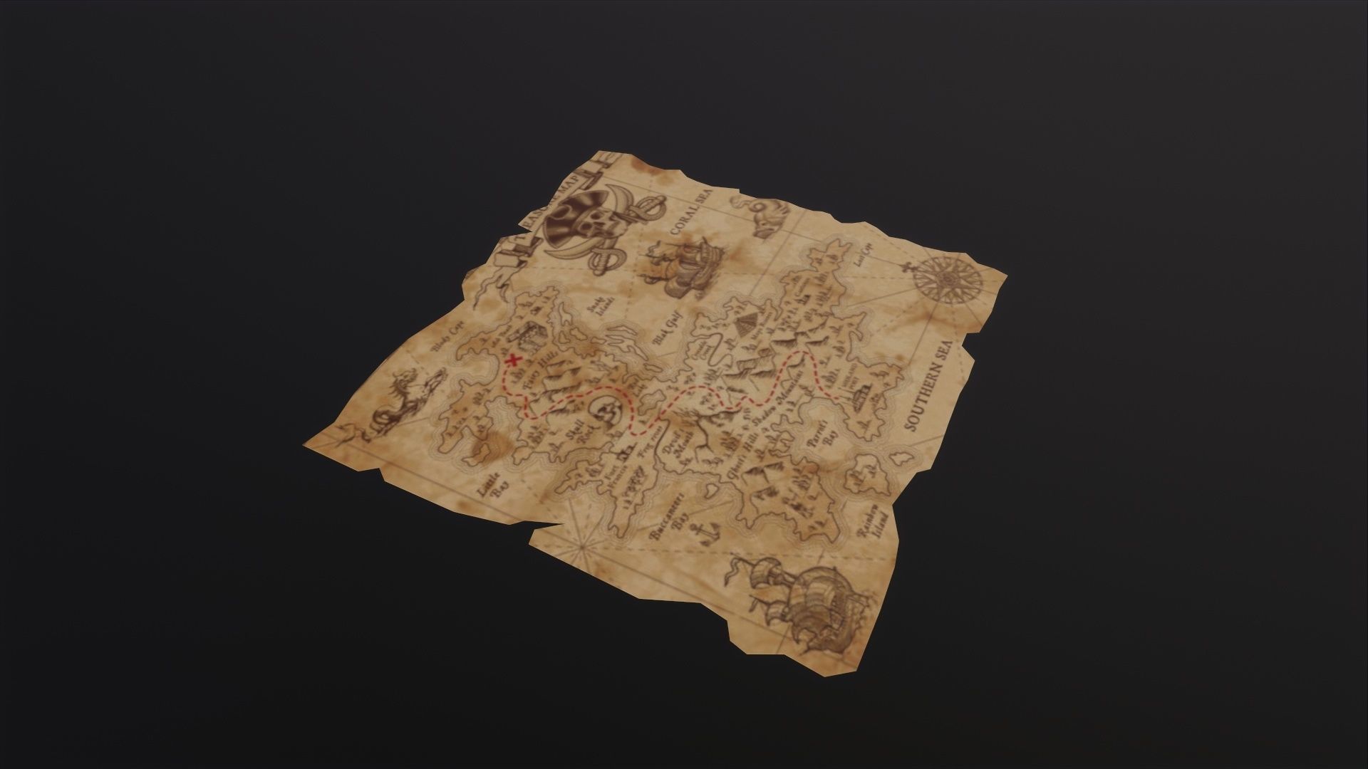 Folding Treasure Map 3D Model Low-poly 3D model_4