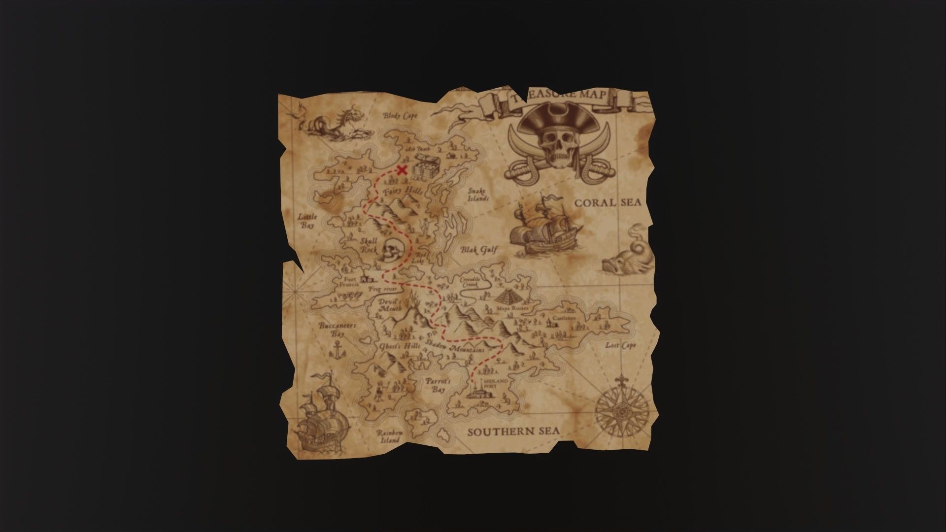 Folding Treasure Map 3D Model Low-poly 3D model_3