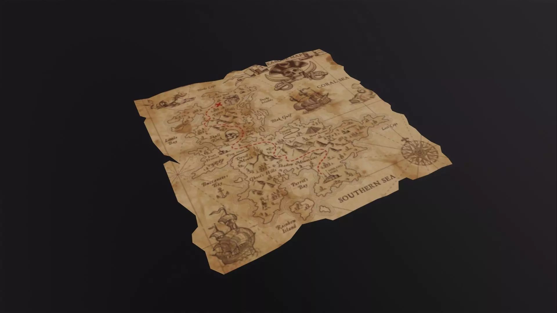 Folding Treasure Map 3D Model Low-poly 3D model_0