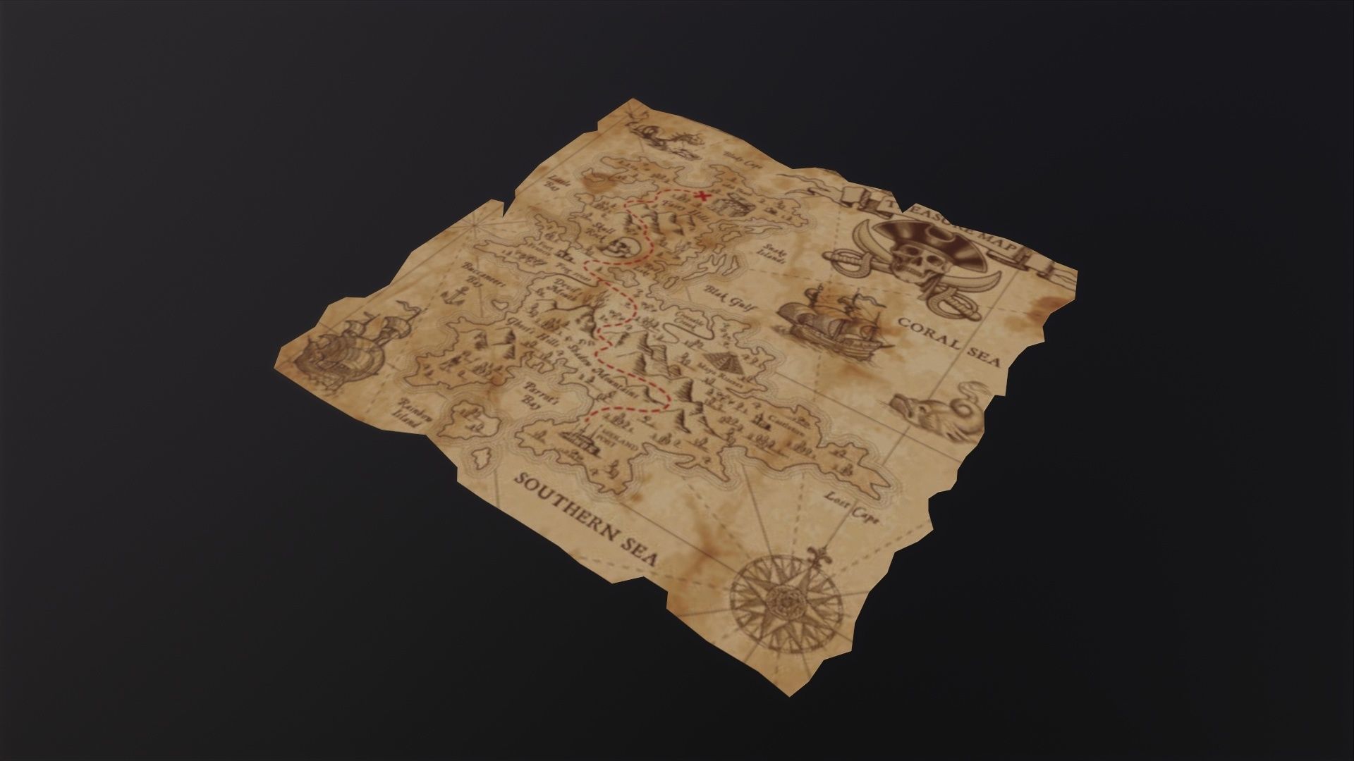Folding Treasure Map 3D Model Low-poly 3D model_2
