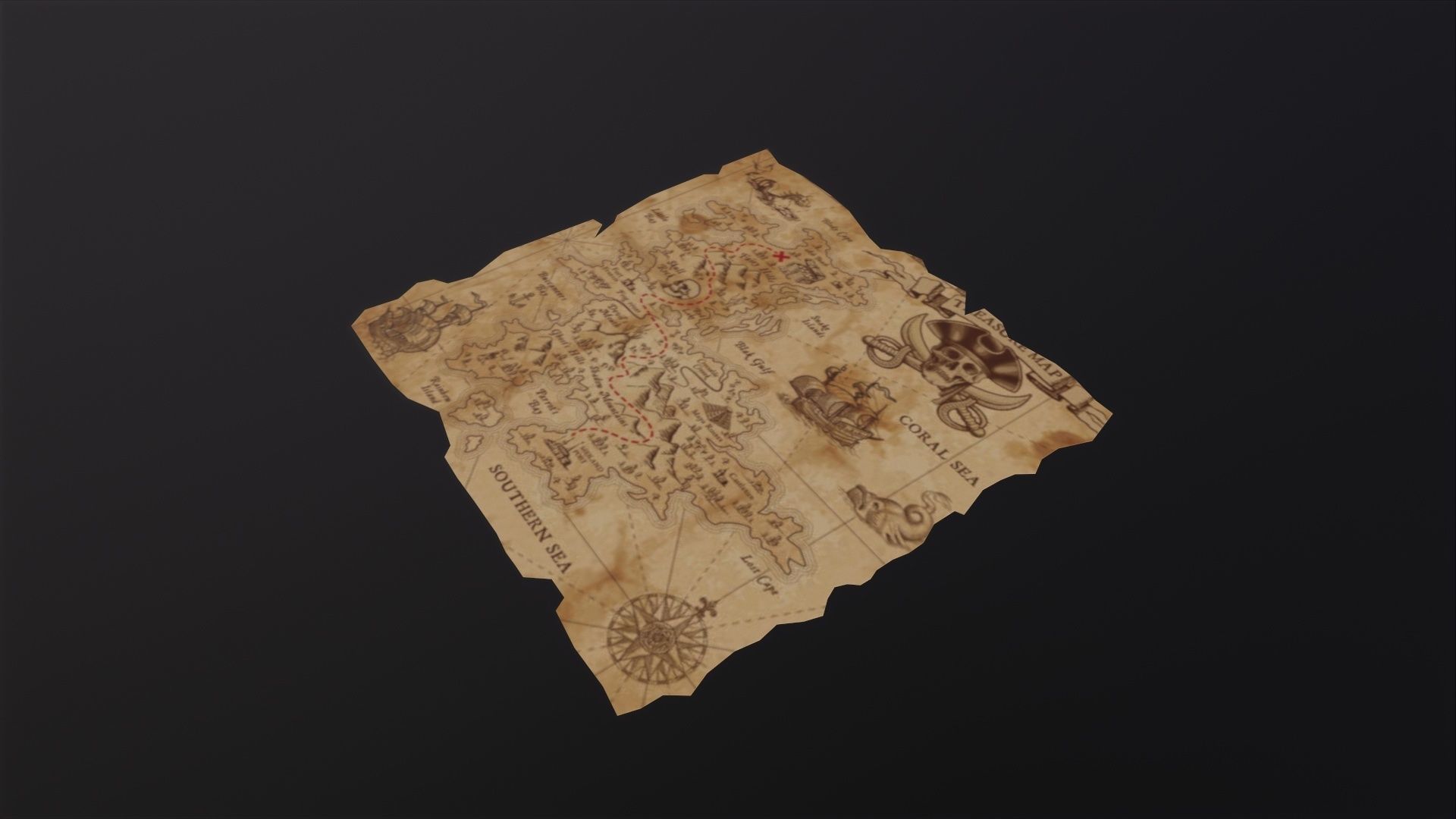 Folding Treasure Map 3D Model Low-poly 3D model_5