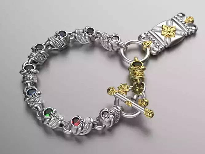 Jewelry Bracelet with Skulls and Crown 0324 Skeleton Bracelet