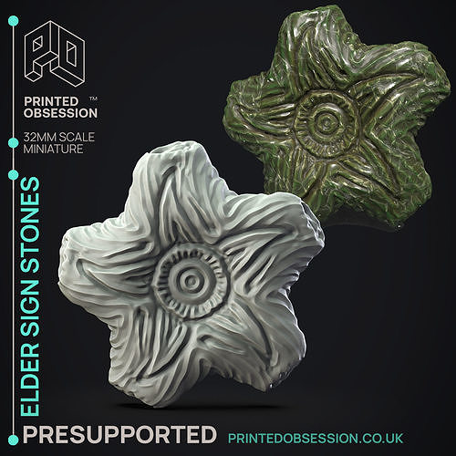 Elder Sign Stone- 3D Printable TTRPG - PRESUPPORTED - 32mm Scale 3D print model