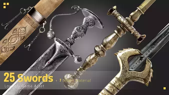 25 Sword Game Asset - 7 smart materials Low-poly 3D model