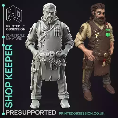 Shop Keeper - 3D Printable TTRPG - PRESUPPORTED - 32mm Scale 3D print model