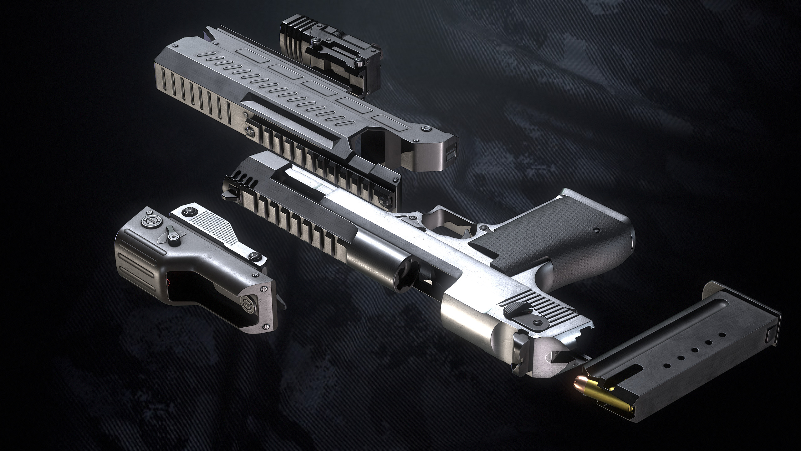 GDE50C Pistol With Hands and Weapon Case Low-poly 3D model_17