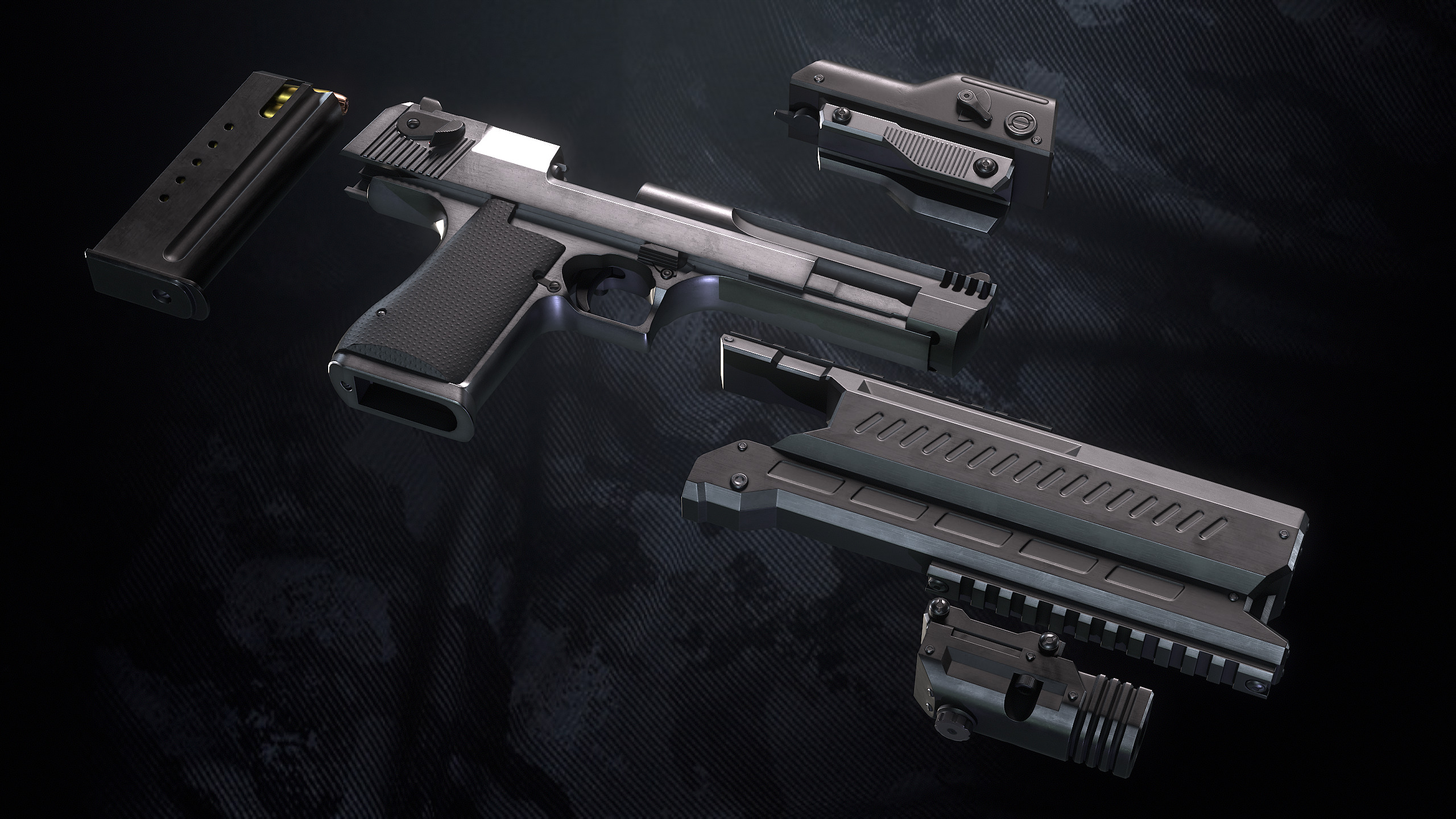 GDE50C Pistol With Hands and Weapon Case Low-poly 3D model_14