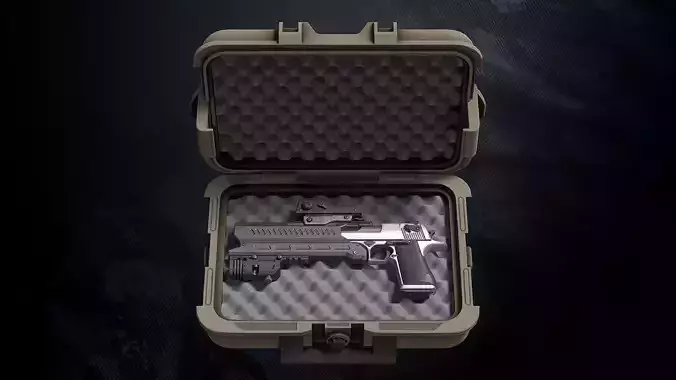 GDE50C Pistol With Hands and Weapon Case Low-poly 3D model