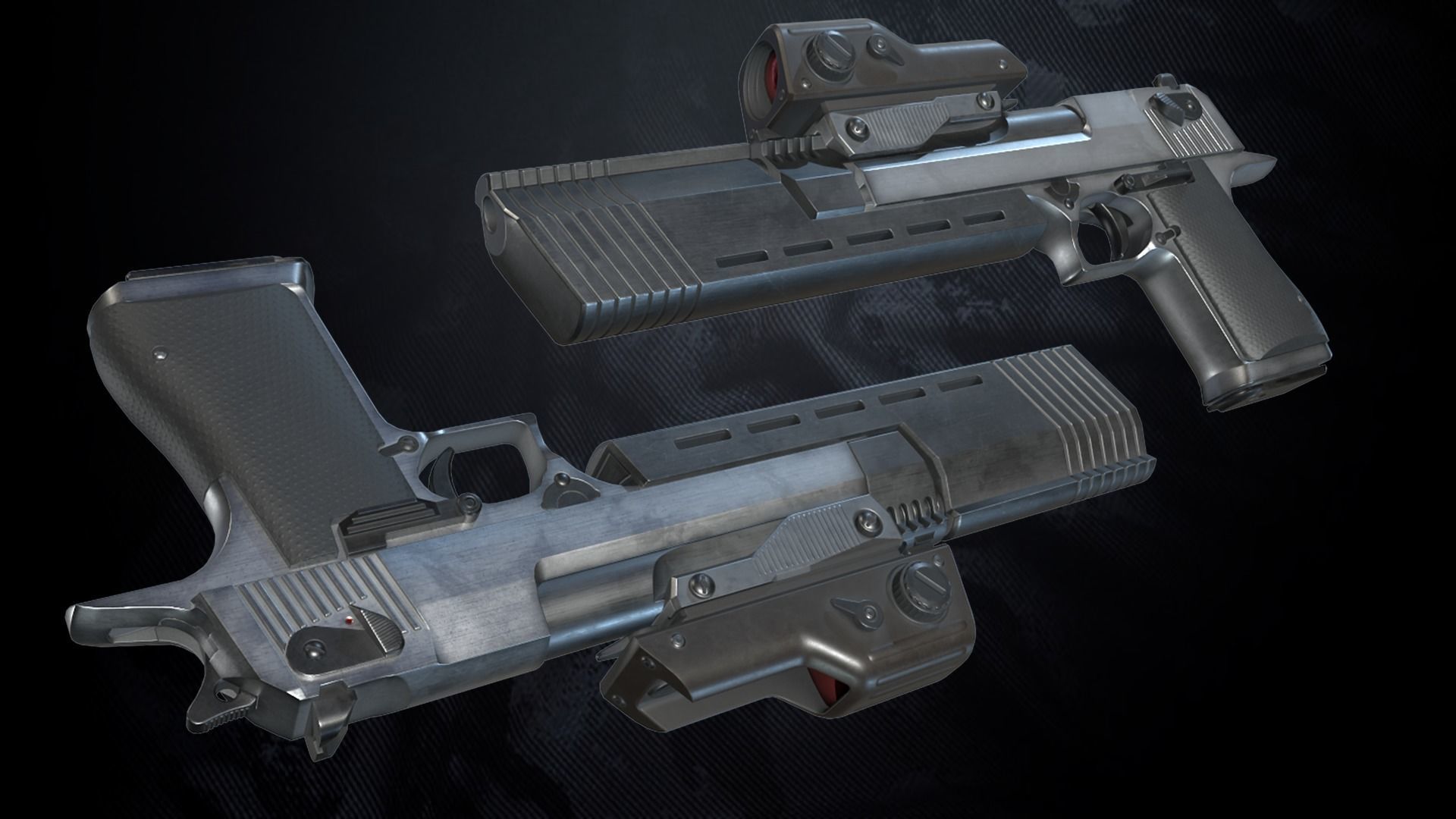 GDE50C Pistol With Hands and Weapon Case Low-poly 3D model_7