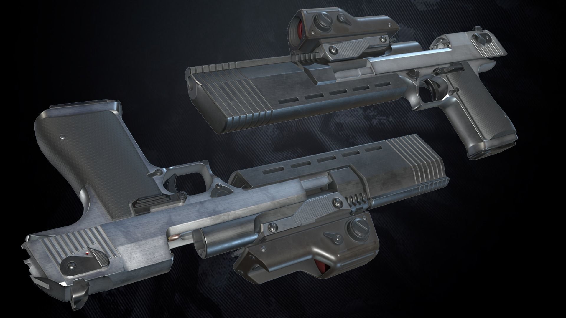 GDE50C Pistol With Hands and Weapon Case Low-poly 3D model_6