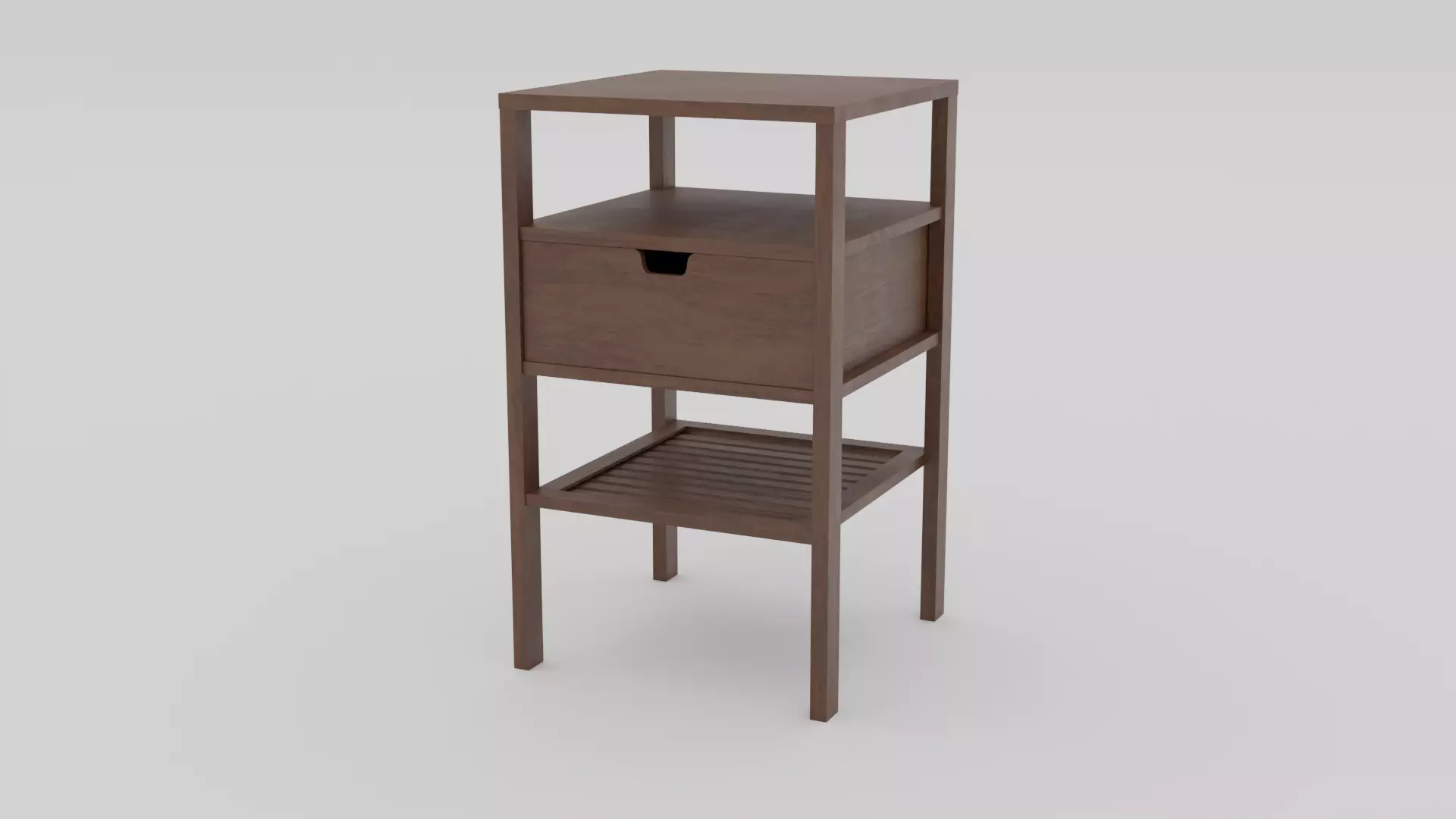 LowPoly Dark Wooden Nightstand GameReady Furniture Asset Low-poly 3D model_0