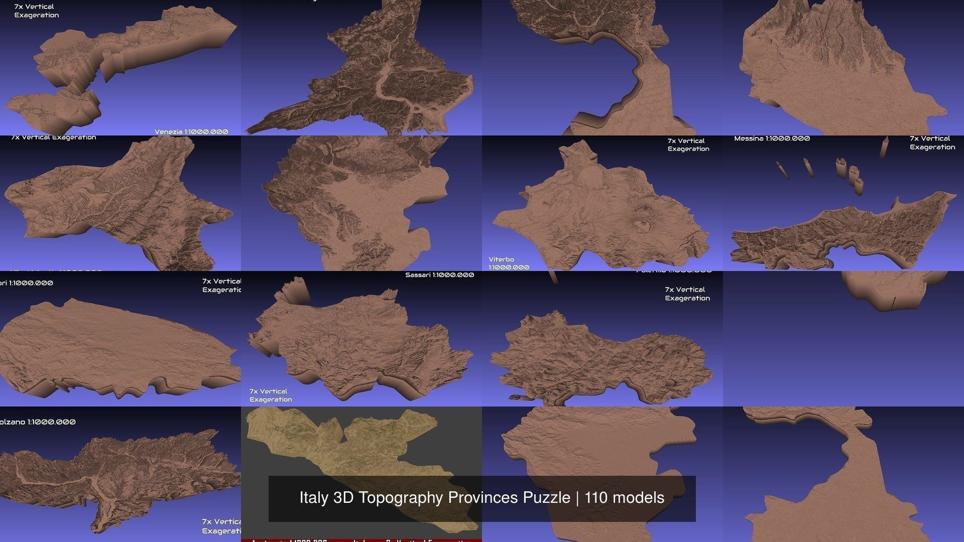 Italy 3D Topography Provinces Puzzle 3D Model Collection_50