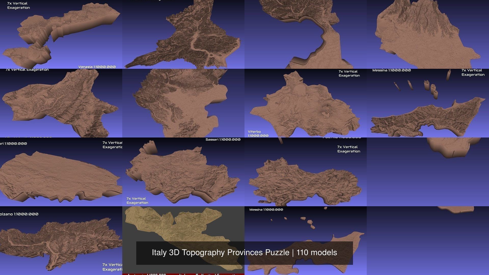 Italy 3D Topography Provinces Puzzle 3D Model Collection_24