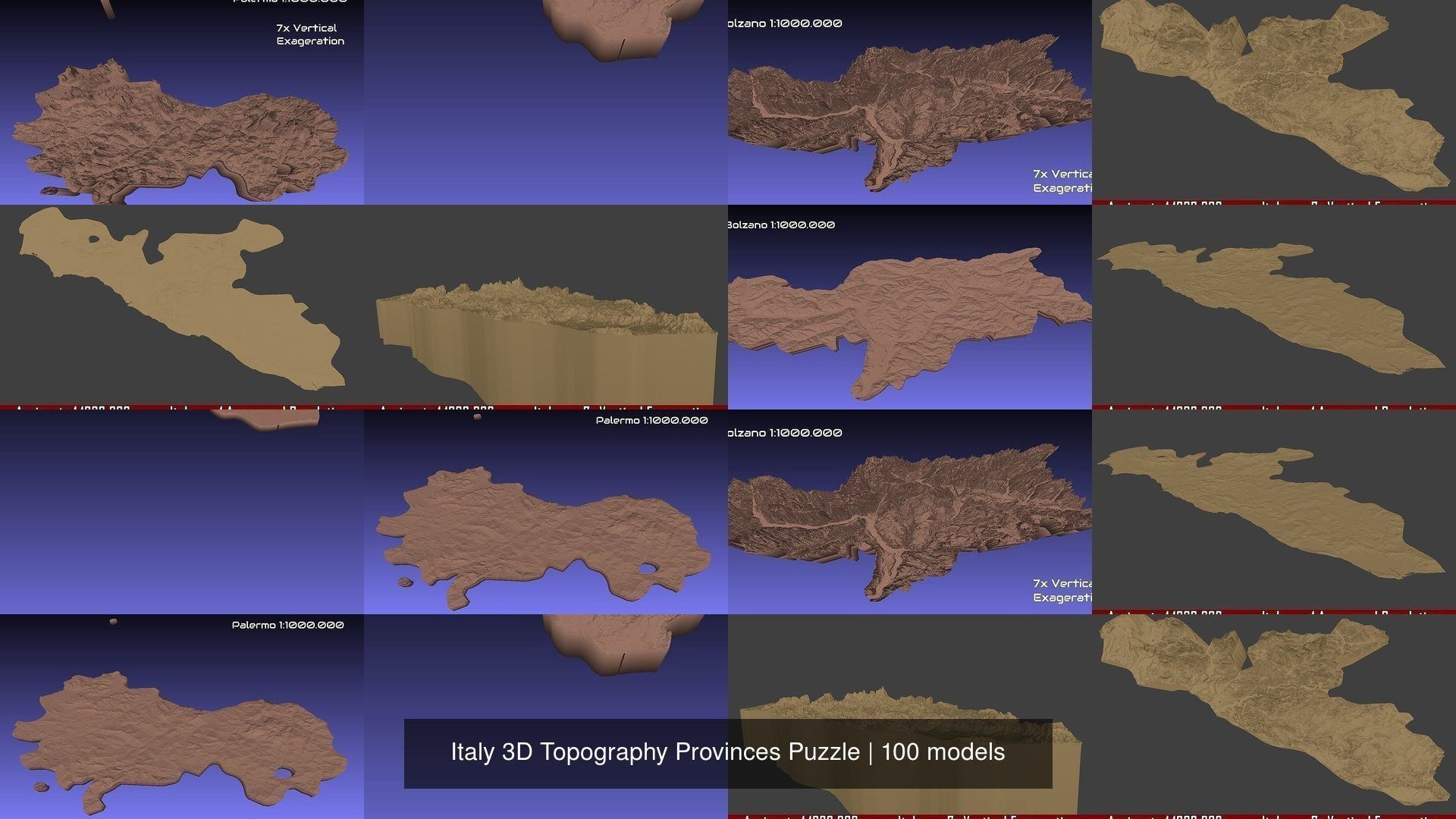 Italy 3D Topography Provinces Puzzle 3D Model Collection_49