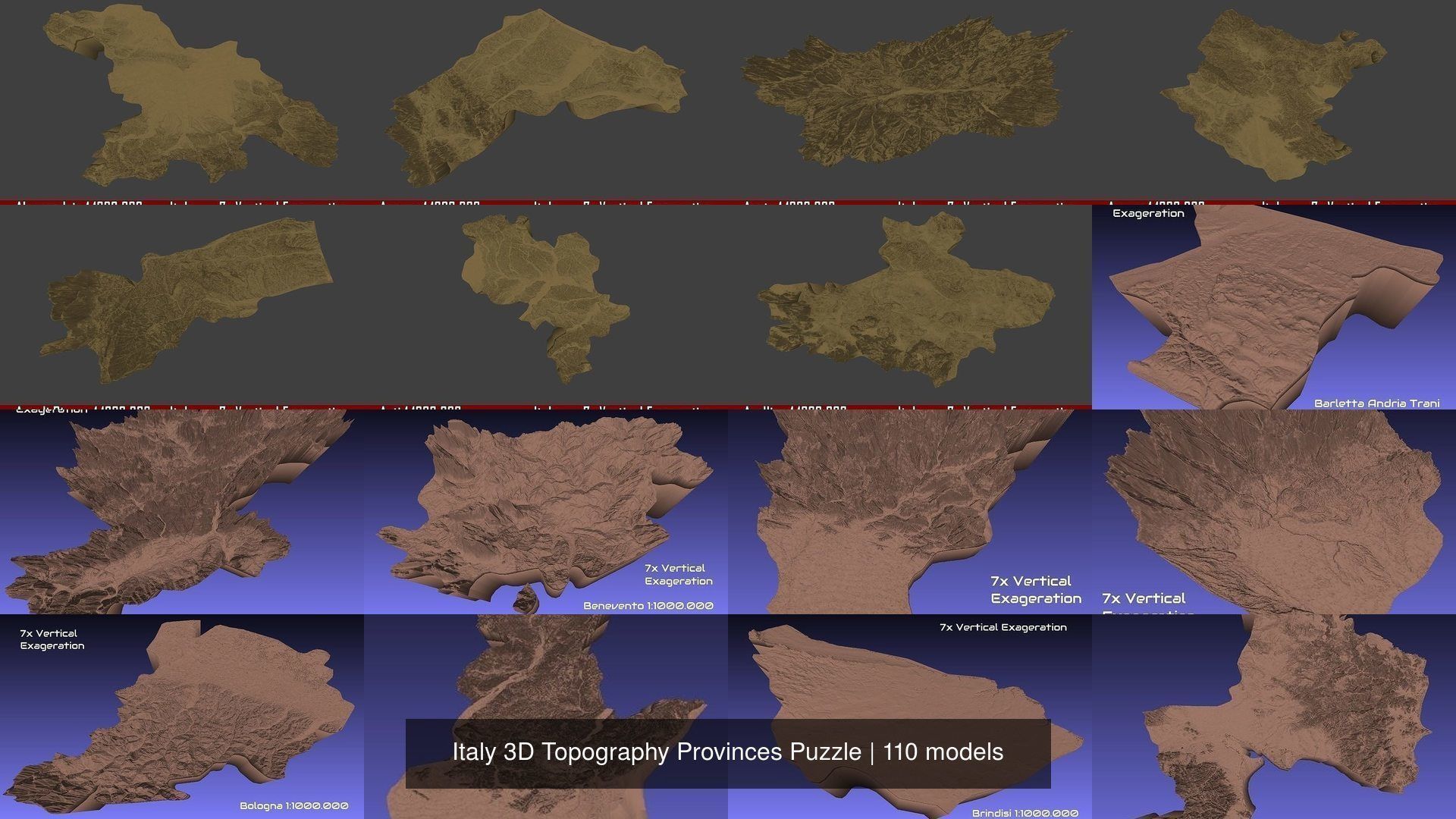 Italy 3D Topography Provinces Puzzle 3D Model Collection_19