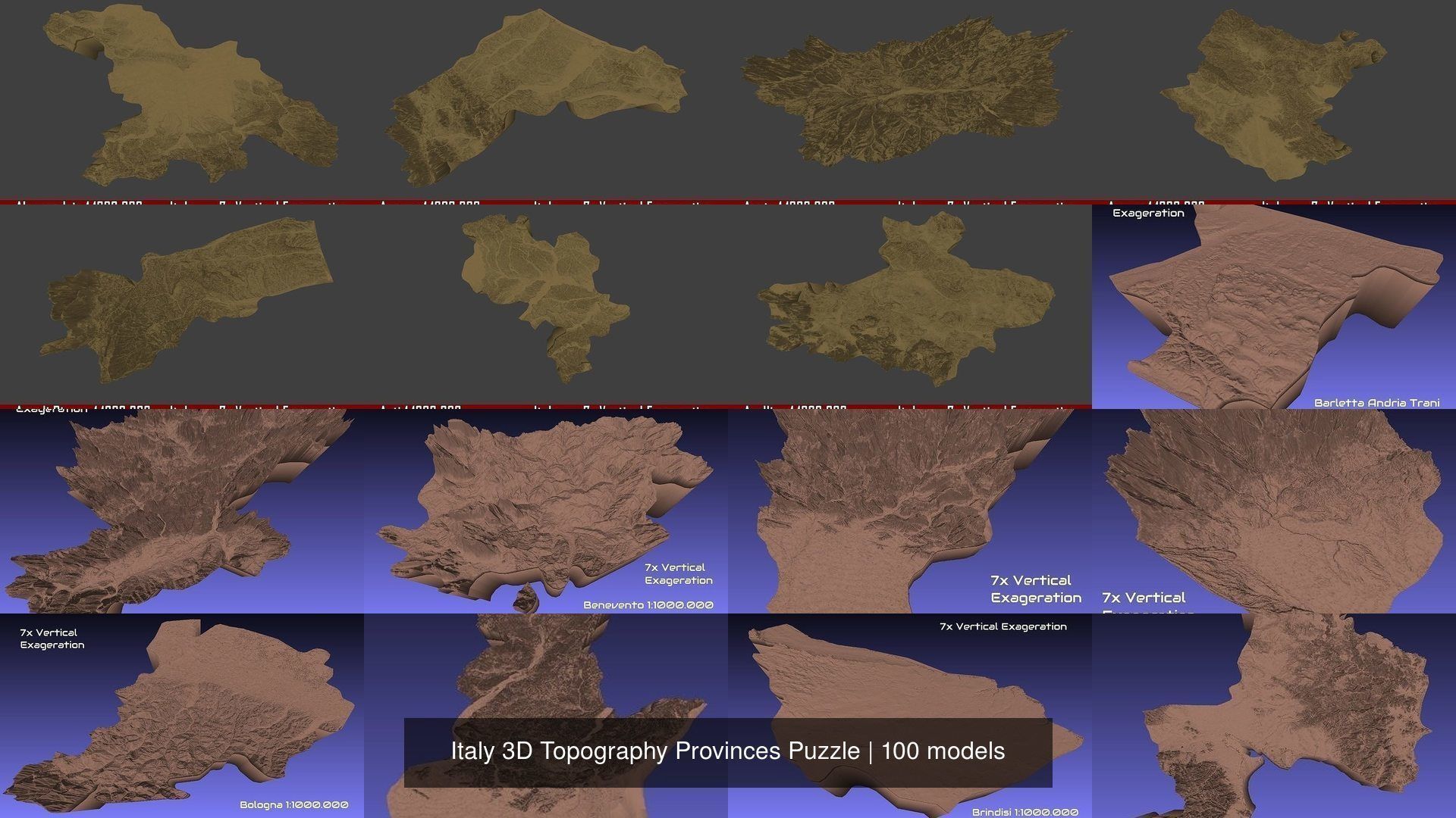 Italy 3D Topography Provinces Puzzle 3D Model Collection_15