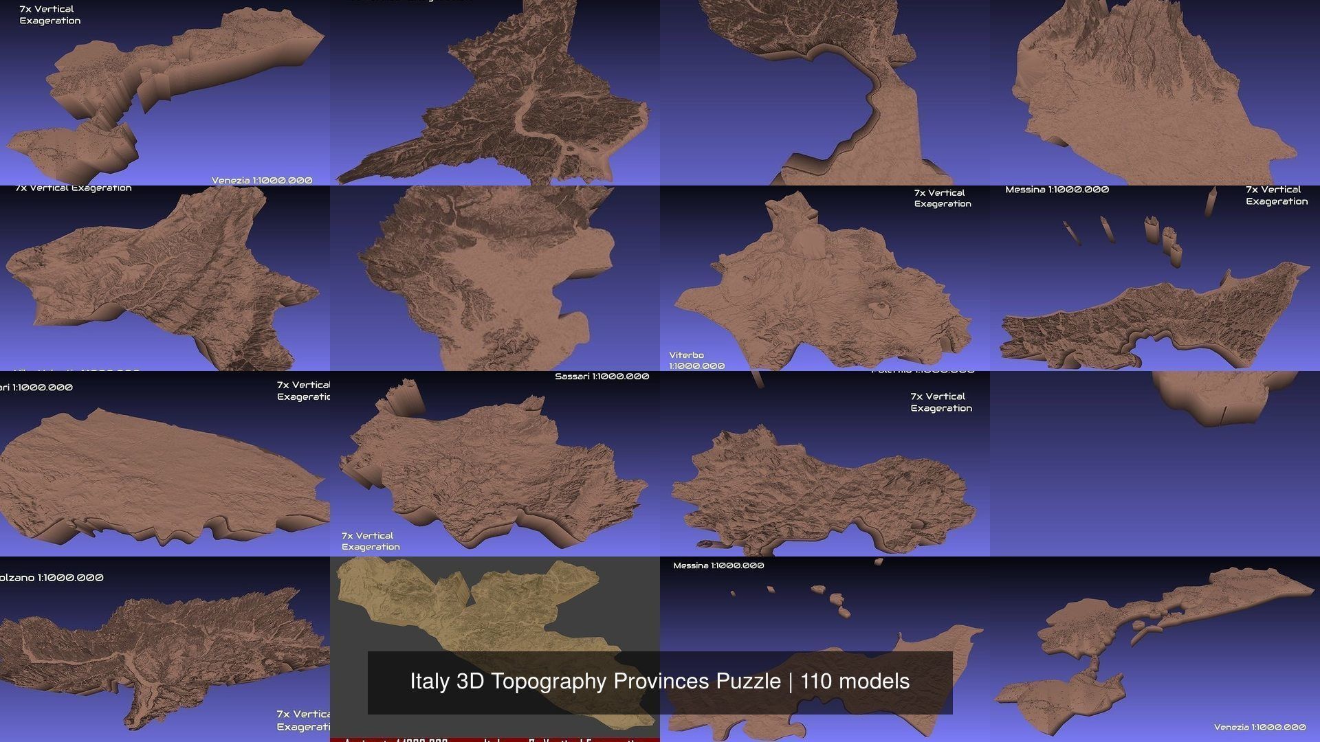 Italy 3D Topography Provinces Puzzle 3D Model Collection_31