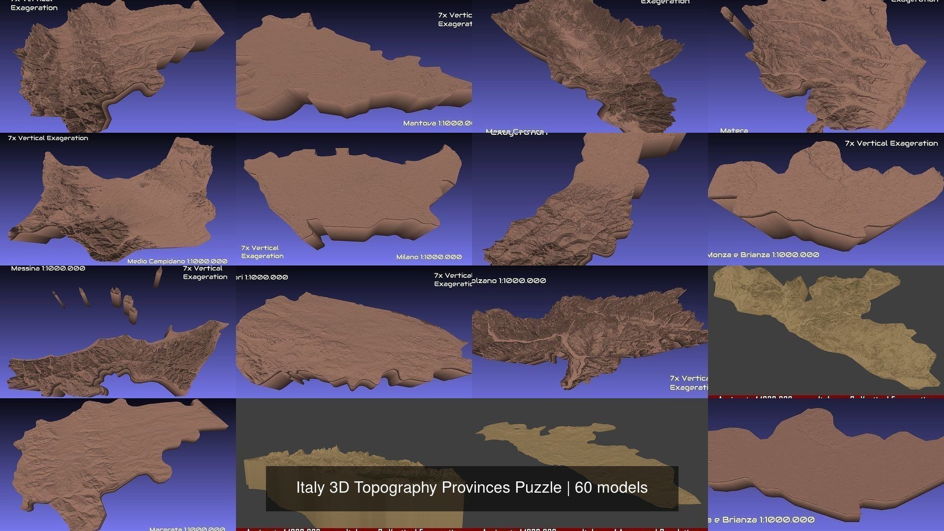 Italy 3D Topography Provinces Puzzle 3D Model Collection_99