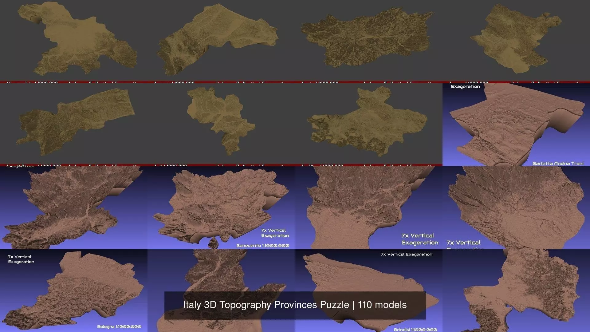 Italy 3D Topography Provinces Puzzle 3D Model Collection_12