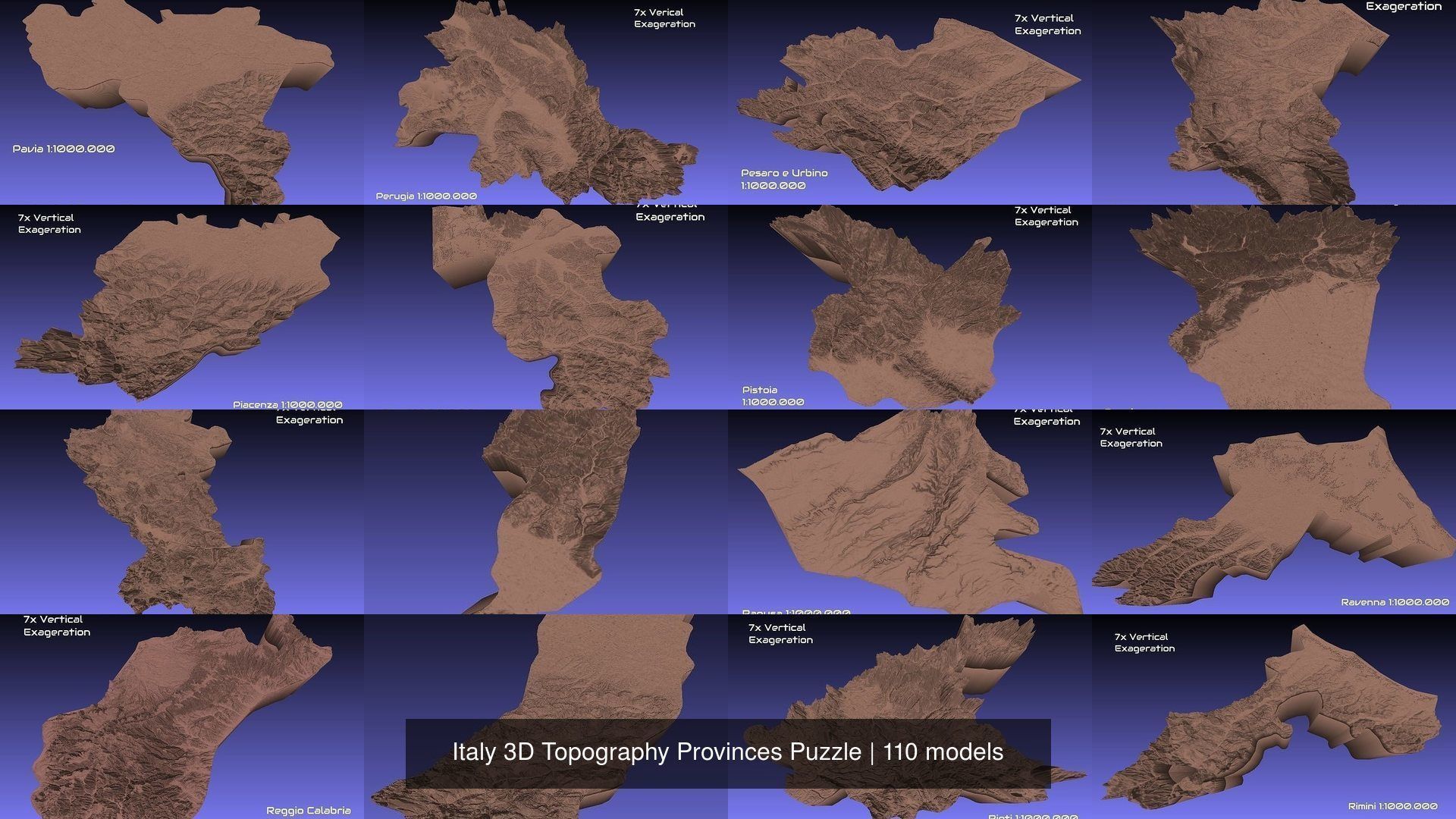 Italy 3D Topography Provinces Puzzle 3D Model Collection_42