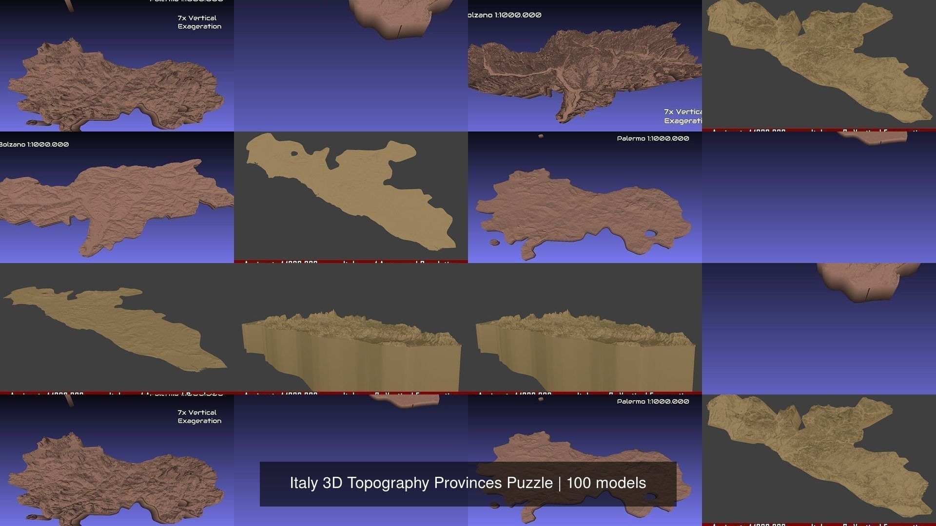 Italy 3D Topography Provinces Puzzle 3D Model Collection_69