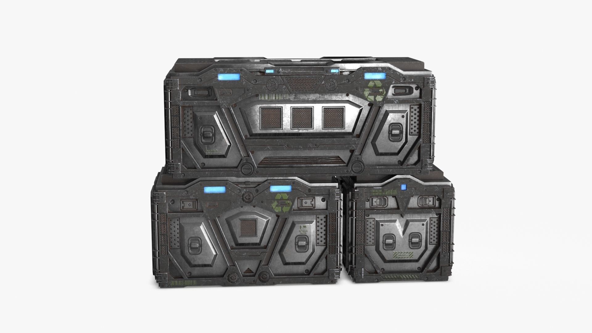 Sci-fi Container set of 3 v5 Low-poly 3D model_19