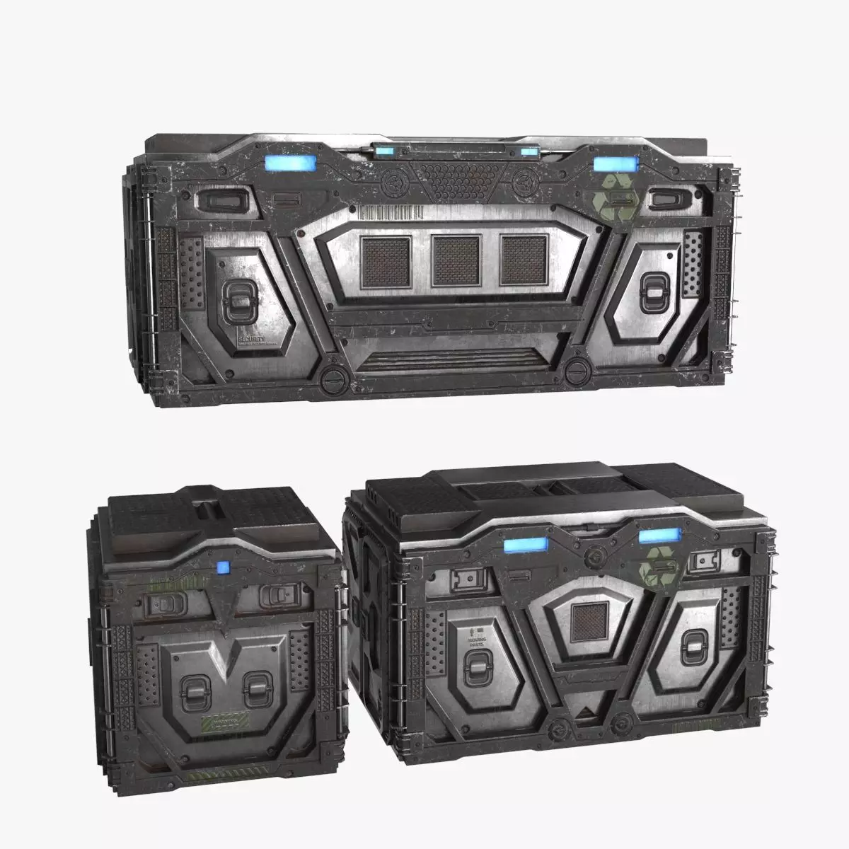 Sci-fi Container set of 3 v5 Low-poly 3D model_0