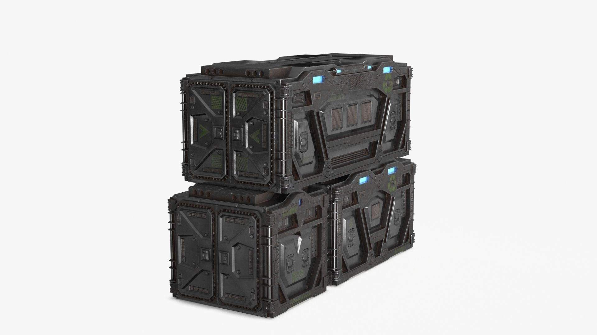 Sci-fi Container set of 3 v5 Low-poly 3D model_16