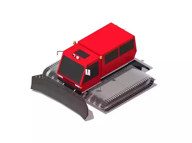 Cartoon Low Poly Snowcat Track Vehicle 