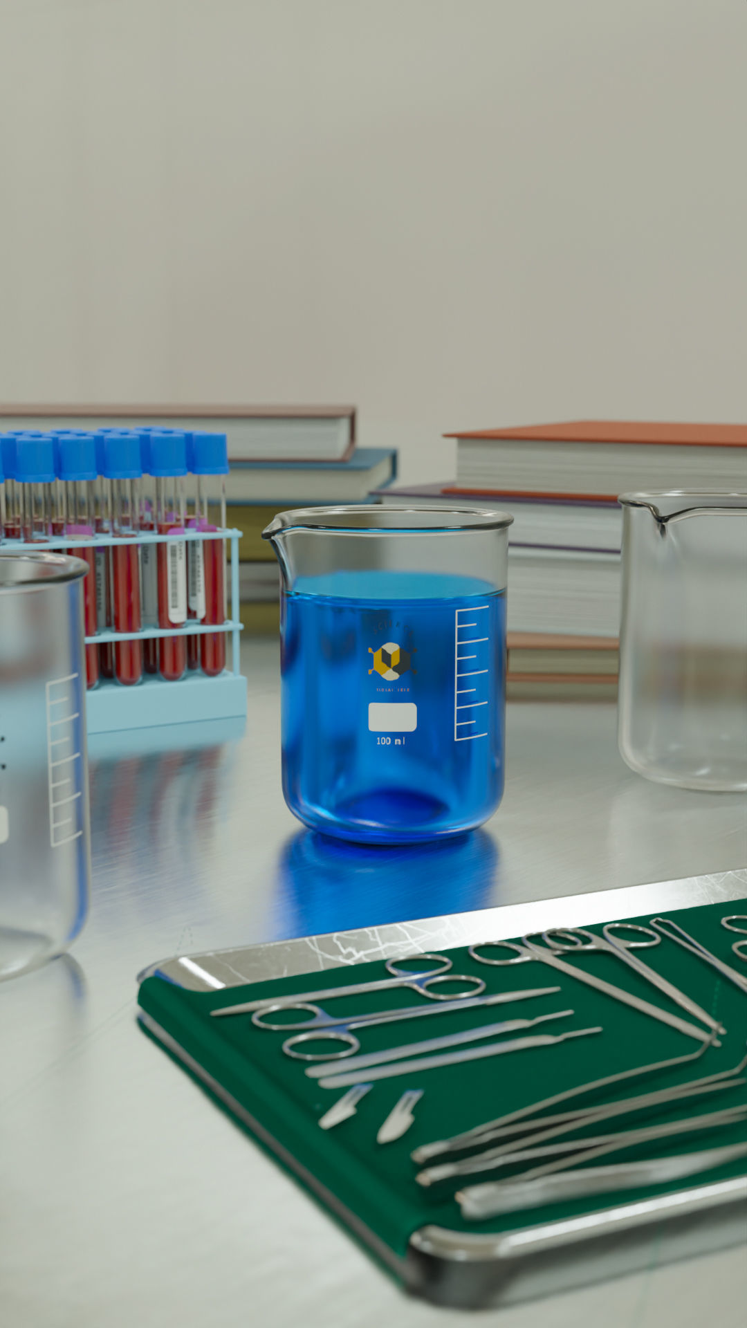 Scientific Beaker with liquid inside Full Chemistry lab Scene 3D model_2