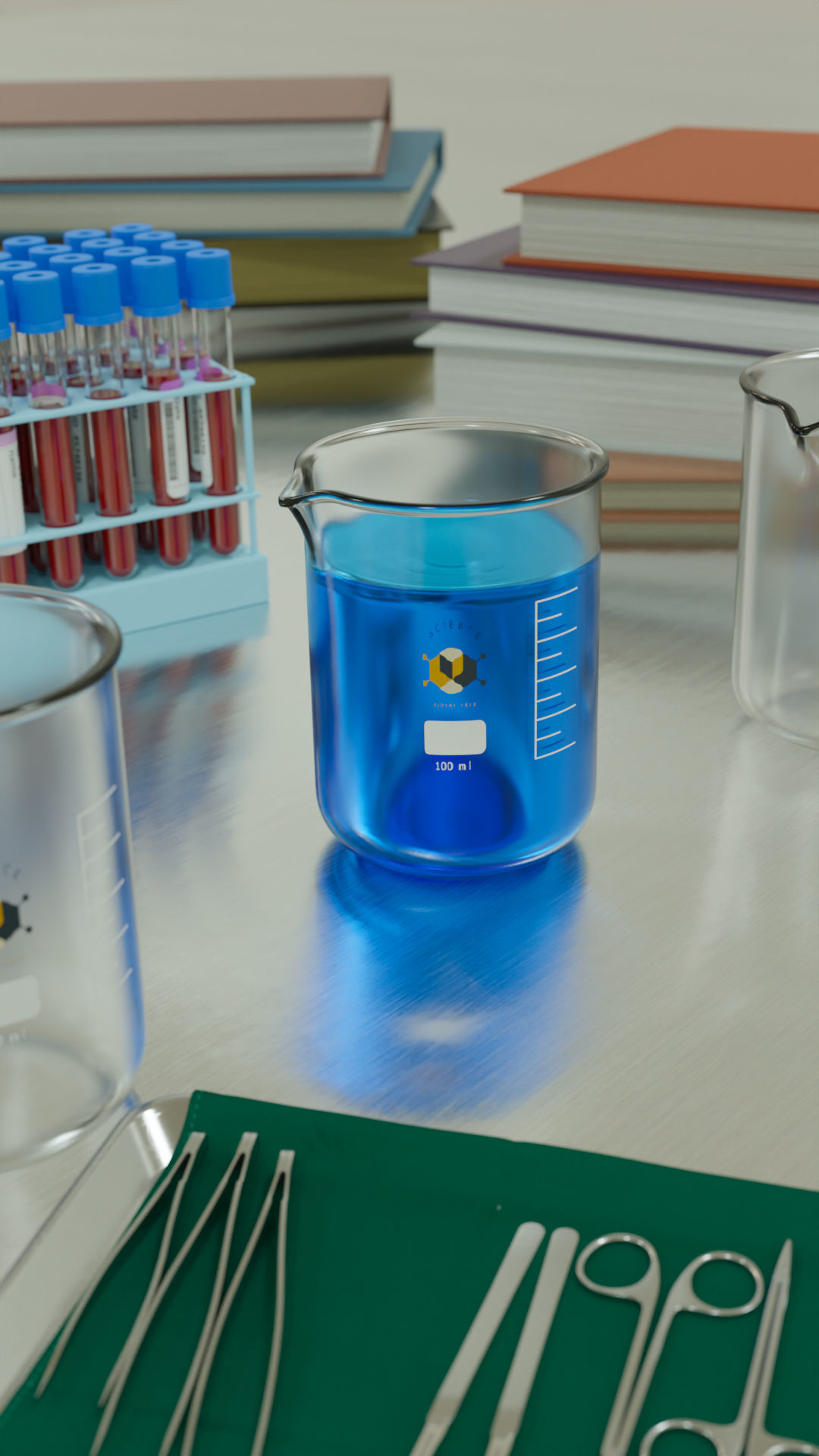 Scientific Beaker with liquid inside Full Chemistry lab Scene 3D model_3