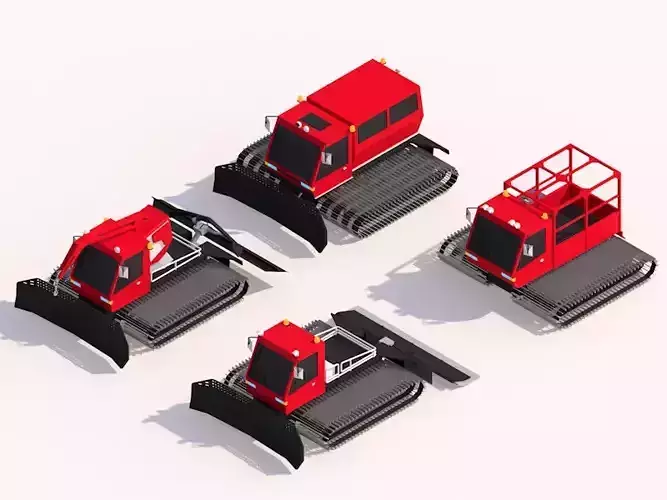 Cartoon Low Poly Winter Snow Vehicles Pack  Low-poly 3D model