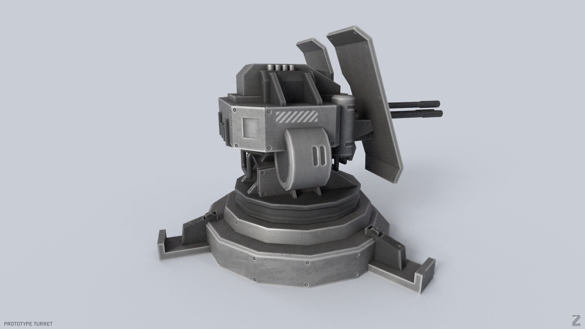 Prototype turret Low-poly 3D model_5