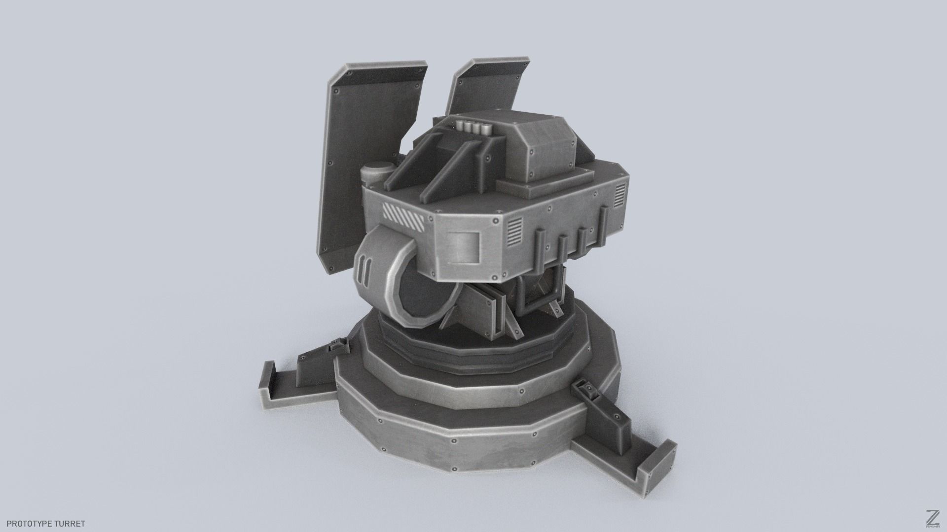 Prototype turret Low-poly 3D model_3