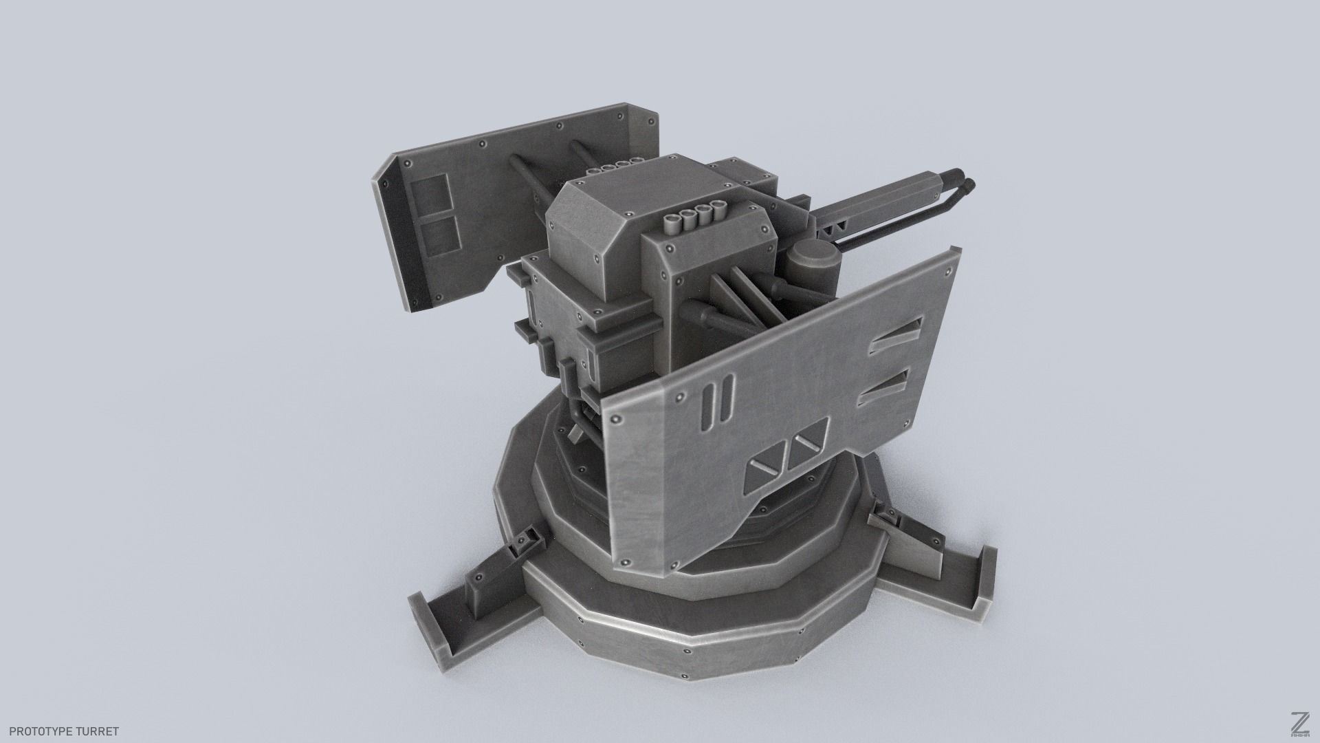 Prototype turret Low-poly 3D model_5