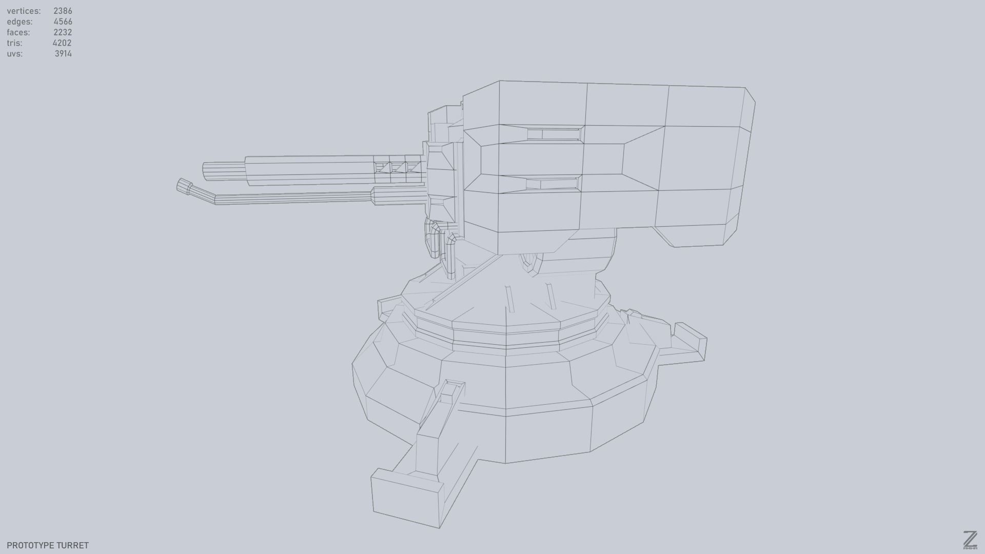 Prototype turret Low-poly 3D model_9