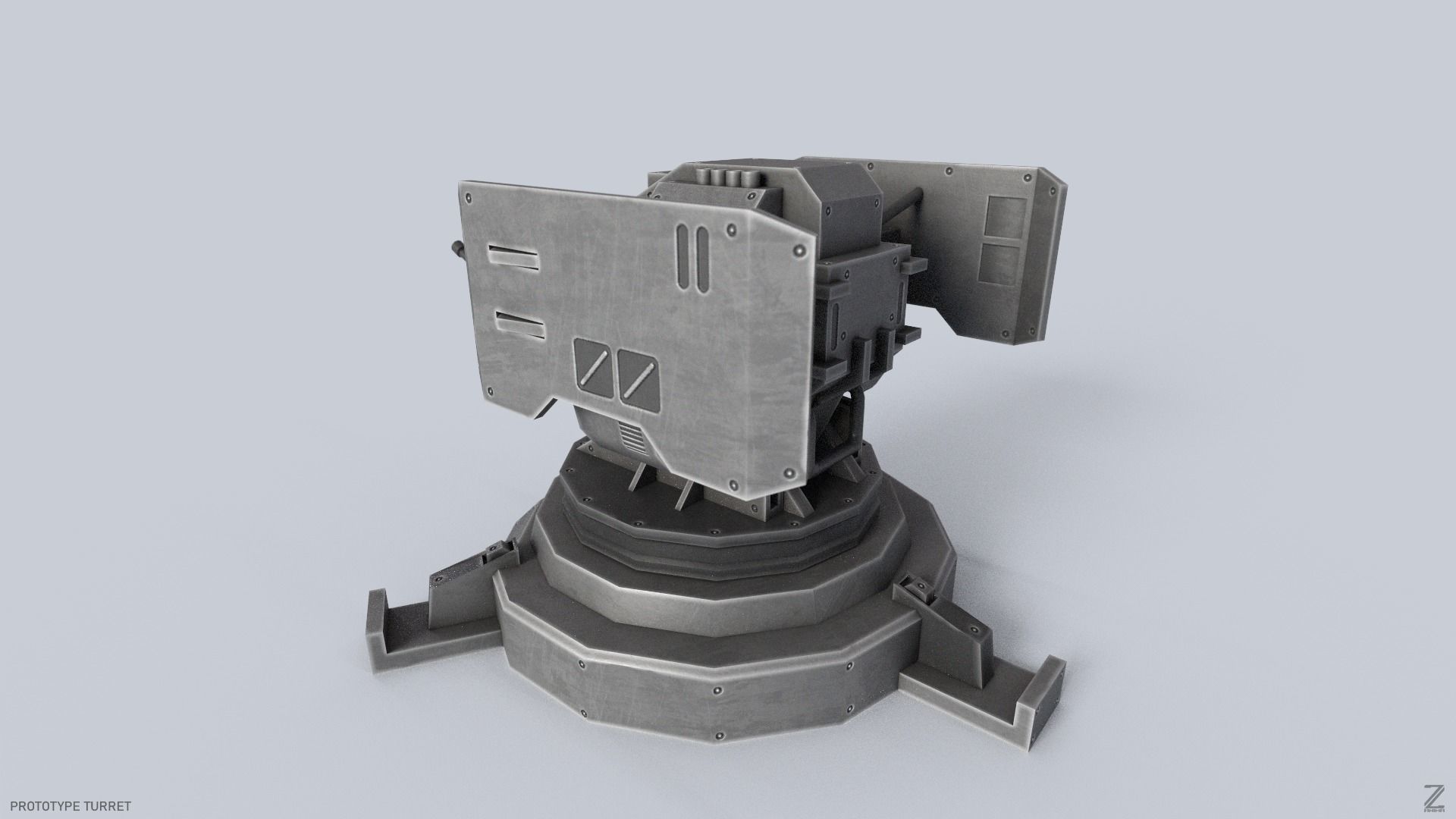 Prototype turret Low-poly 3D model_3