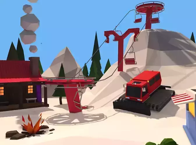 Cartoon Low Poly Slope Resort Island Pack