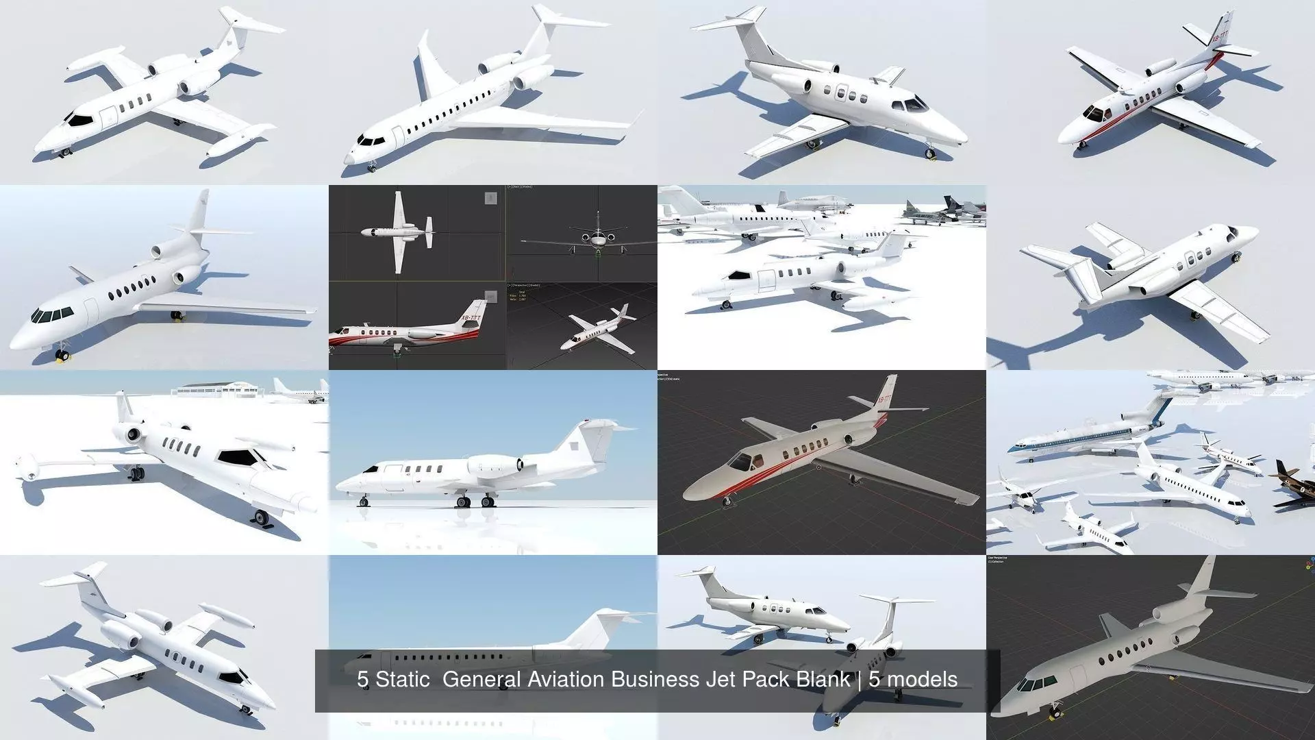 5 Static General Aviation Business Jet Pack Blank 3D Model Collection_0