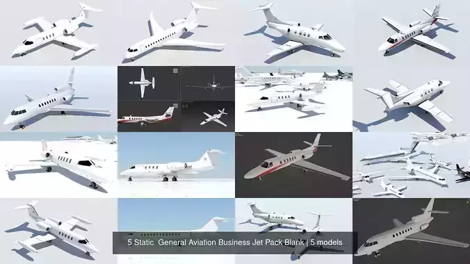 5 Static  General Aviation Business Jet Pack Blank 3D Model Collection