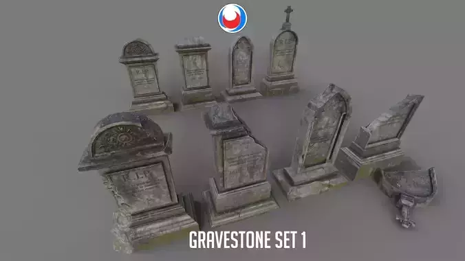 Cemetery gravestone set 1 Low-poly 3D model