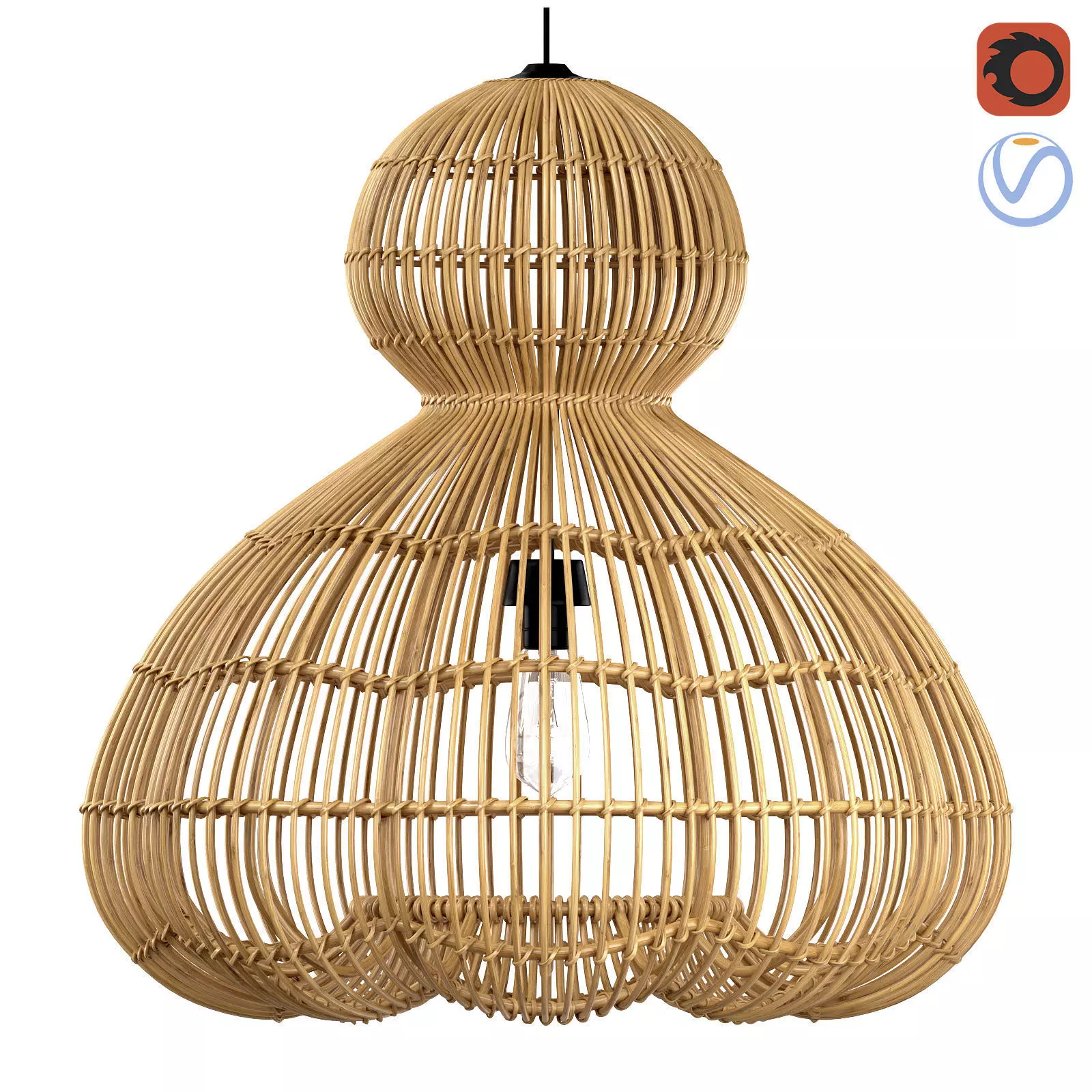 Aurelia Pendant Lamp In Rattan 3D model_0