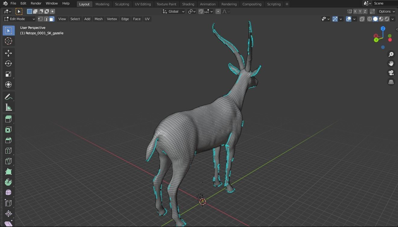 Markhor base mesh  Low-poly 3D model_7