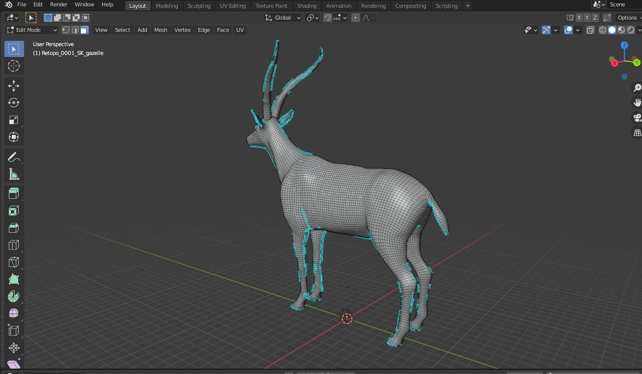 Markhor base mesh  Low-poly 3D model_8