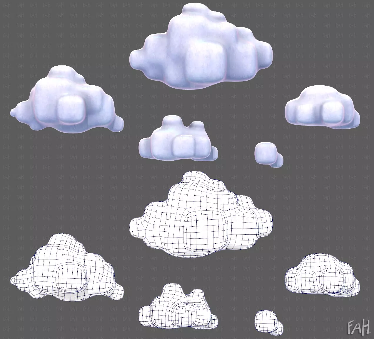 Clouds cartoon V06 Low-poly 3D model_0